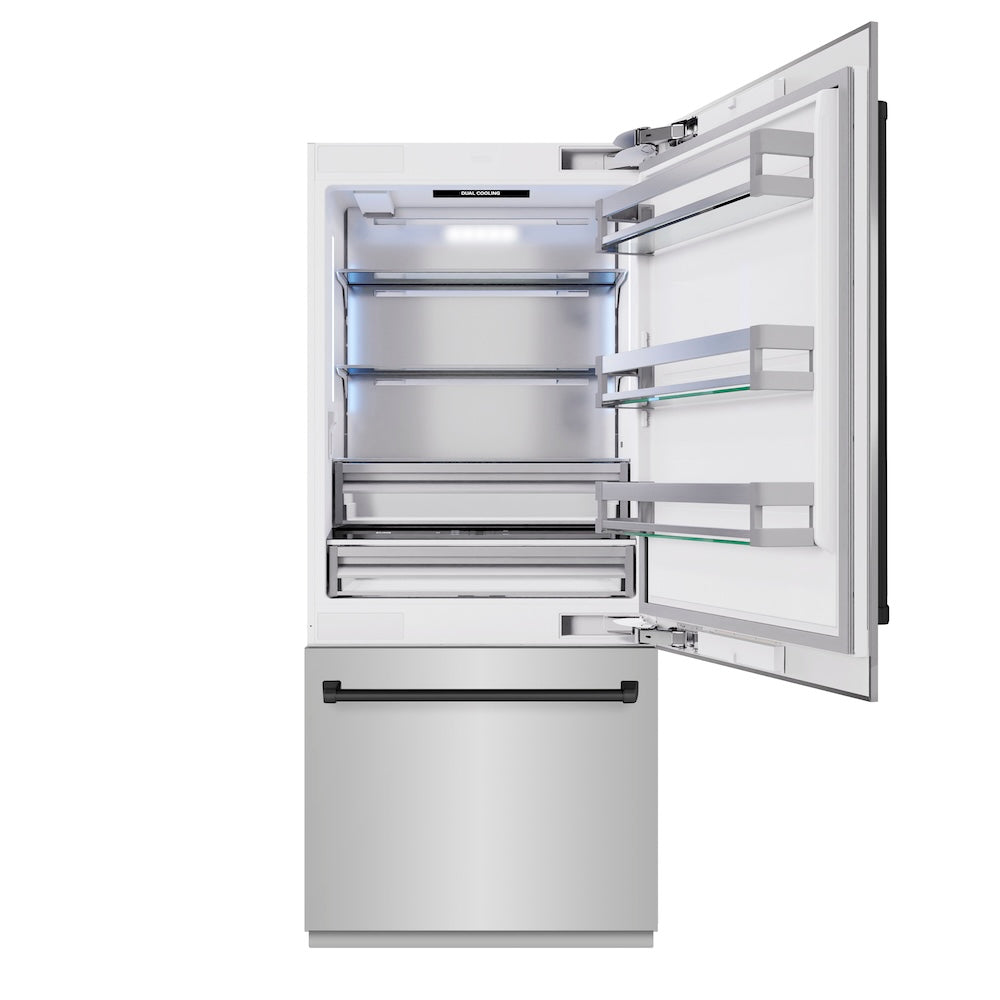 Autograph Edition 36 In. 19.8 Cu. Ft. Built-in Bottom Freezer Refrigerator With Water Dispenser And Ice Maker In Stainless Steel With Matte Black Accents RBITZ30436MB