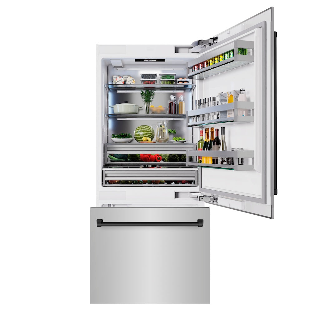 Autograph Edition 36 In. 19.8 Cu. Ft. Built-in Bottom Freezer Refrigerator With Water Dispenser And Ice Maker In Stainless Steel With Matte Black Accents RBITZ30436MB