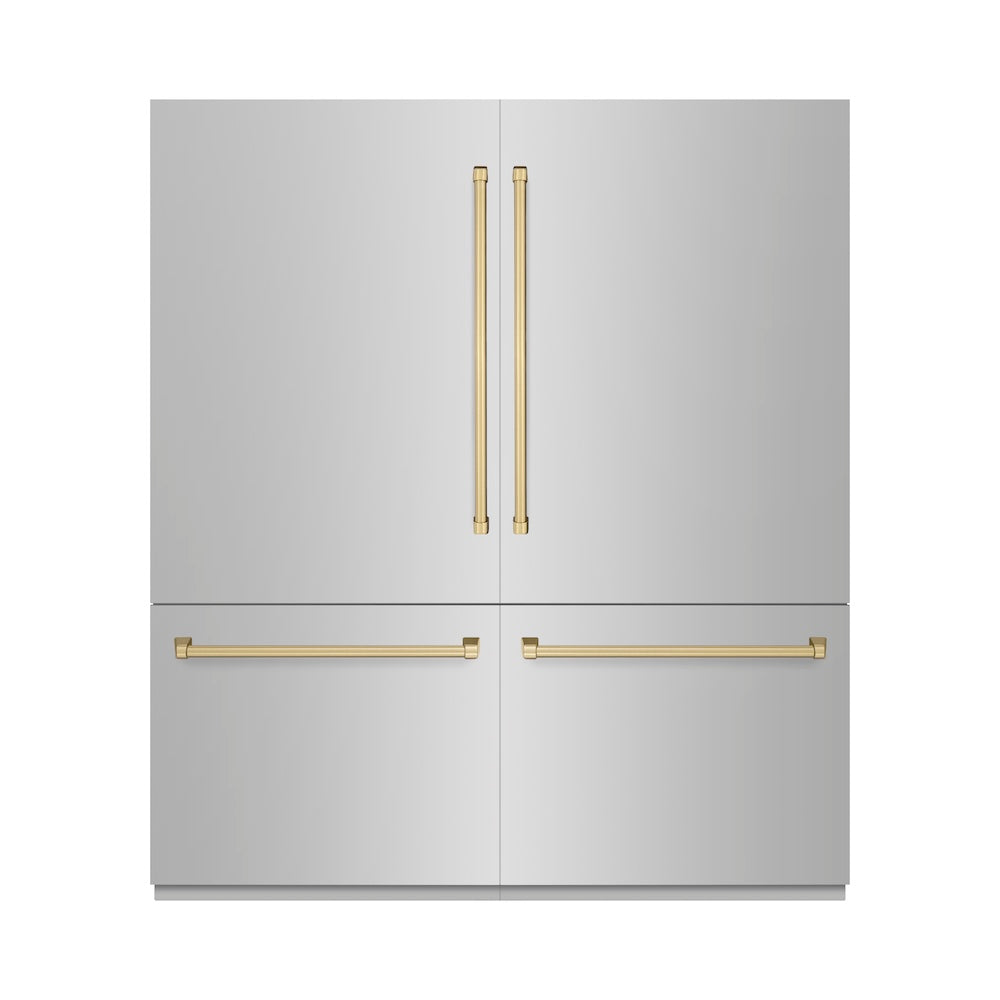Autograph Edition 72 In. 39.6 Cu. Ft. French Door Built-in Bottom Freezer Refrigerator With Water Dispensers And Ice Makers In Stainless Steel With Champagne Bronze Accents RBITZ30472CB