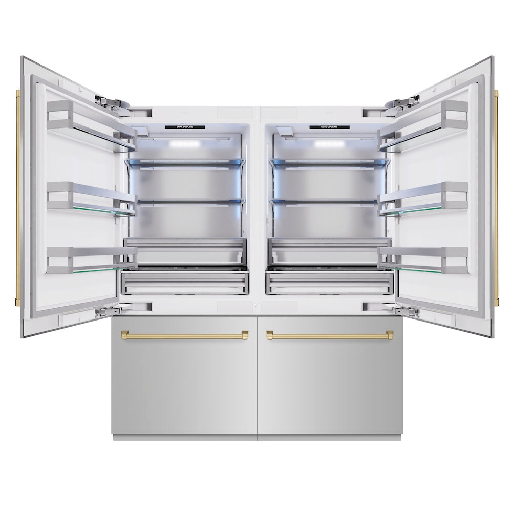 Autograph Edition 72 In. 39.6 Cu. Ft. French Door Built-in Bottom Freezer Refrigerator With Water Dispensers And Ice Makers In Stainless Steel With Champagne Bronze Accents RBITZ30472CB