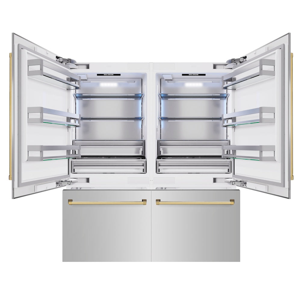 Autograph Edition 72 In. 39.6 Cu. Ft. French Door Built-in Bottom Freezer Refrigerator With Water Dispensers And Ice Makers In Stainless Steel With Polished Gold Accents RBITZ30472G