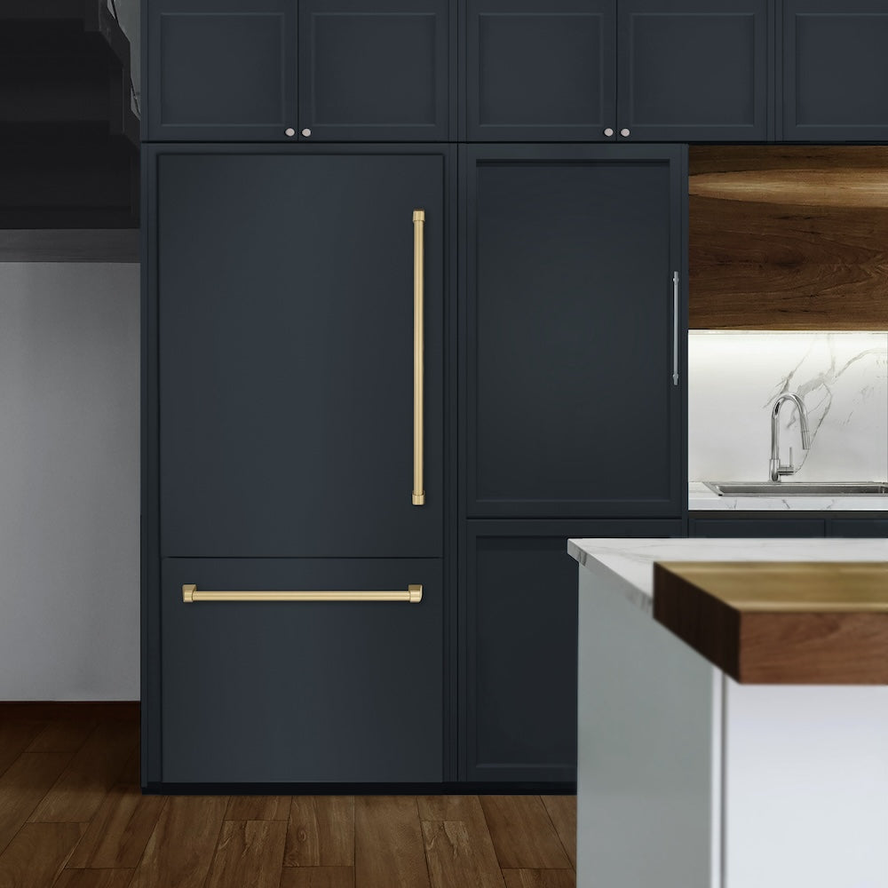 ZLINE Autograph Edition 36 in. 19.8 cu. ft. Panel Ready Built-In Bottom Freezer Refrigerator with Water Dispenser and Ice Maker with Champagne Bronze Accents (RBITZ-36-CB) RBITZ36CB