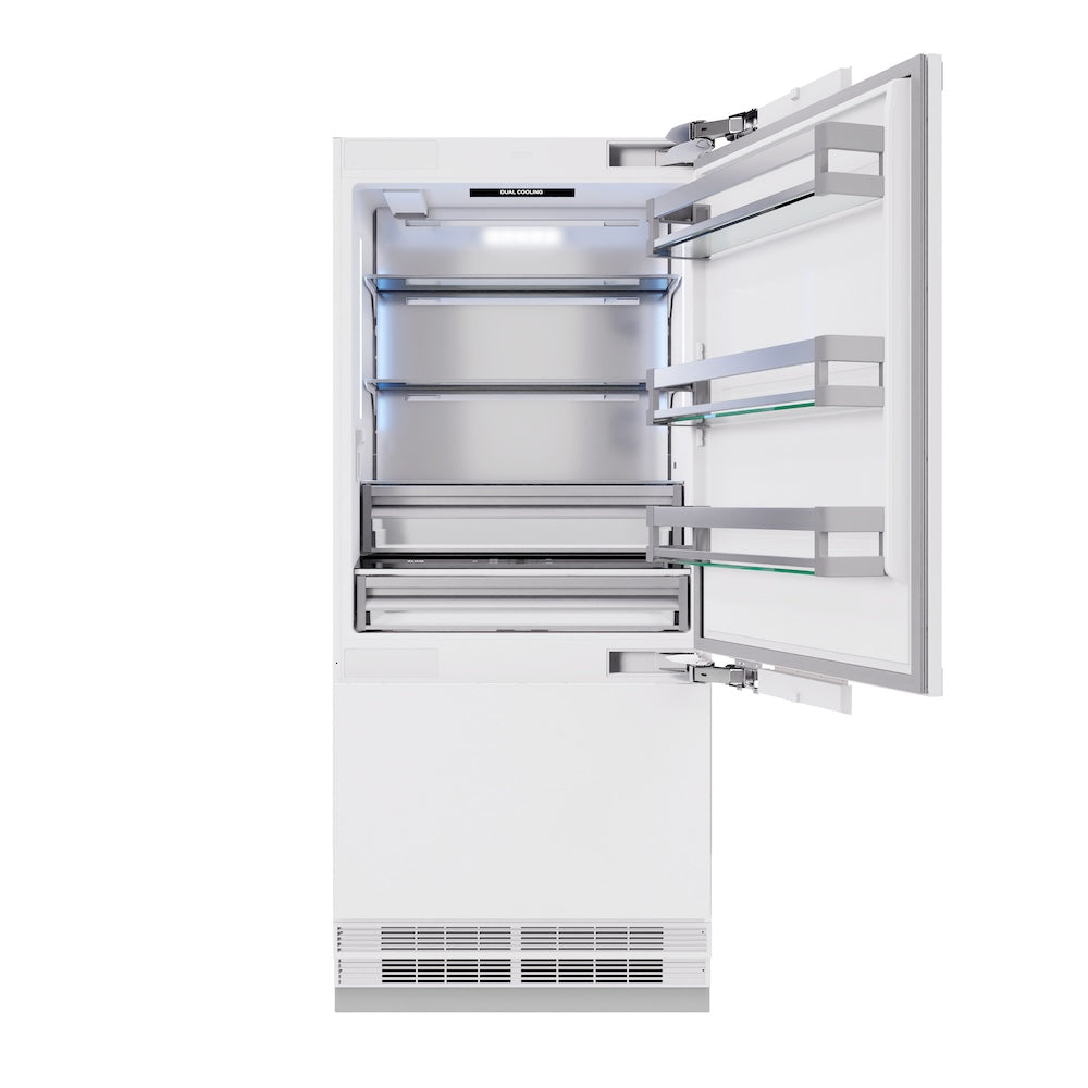 ZLINE Autograph Edition 36 in. 19.8 cu. ft. Panel Ready Built-In Bottom Freezer Refrigerator with Water Dispenser and Ice Maker with Champagne Bronze Accents (RBITZ-36-CB) RBITZ36CB