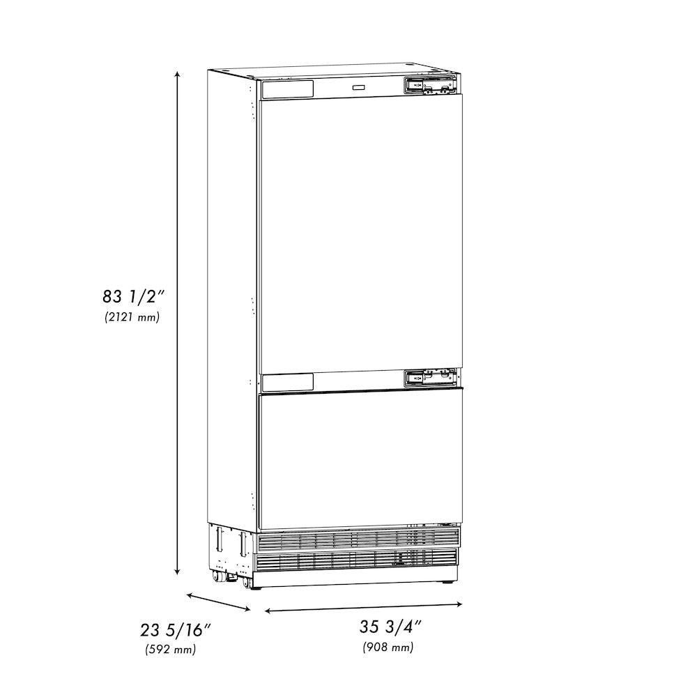 ZLINE Autograph Edition 36 in. 19.8 cu. ft. Panel Ready Built-In Bottom Freezer Refrigerator with Water Dispenser and Ice Maker with Champagne Bronze Accents (RBITZ-36-CB) RBITZ36CB