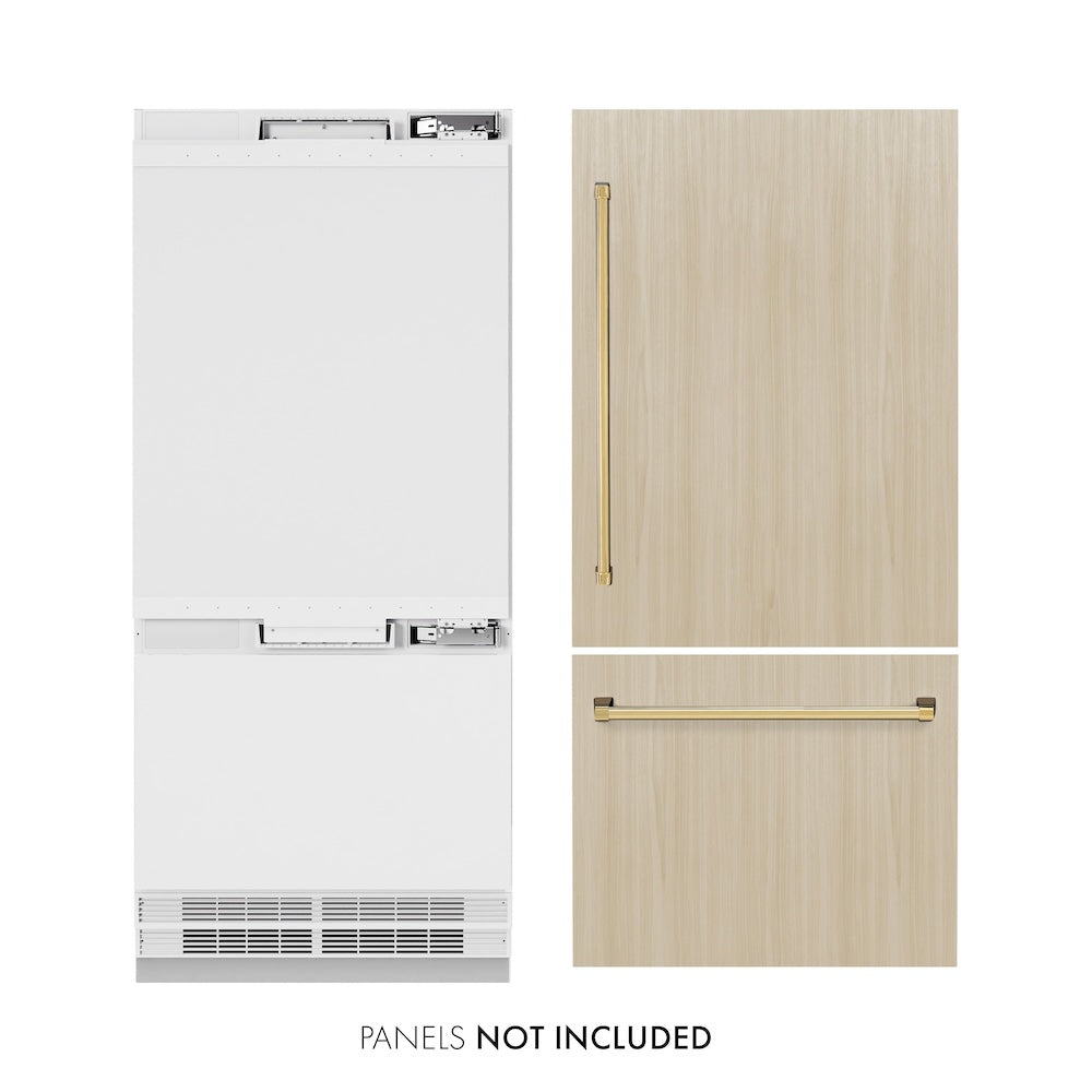 ZLINE Autograph Edition 36 in. 19.8 cu. ft. Panel Ready Built-In Bottom Freezer Refrigerator with Water Dispenser and Ice Maker with Polished Gold Accents (RBITZ-36-G) RBITZ36G