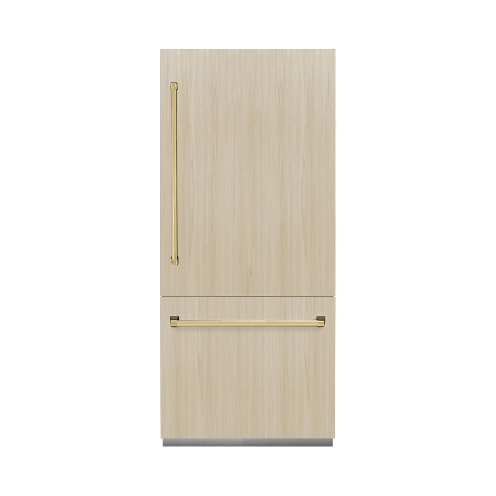 ZLINE Autograph Edition 36 in. 19.8 cu. ft. Panel Ready Built-In Bottom Freezer Refrigerator with Water Dispenser and Ice Maker with Polished Gold Accents (RBITZ-36-G) RBITZ36G
