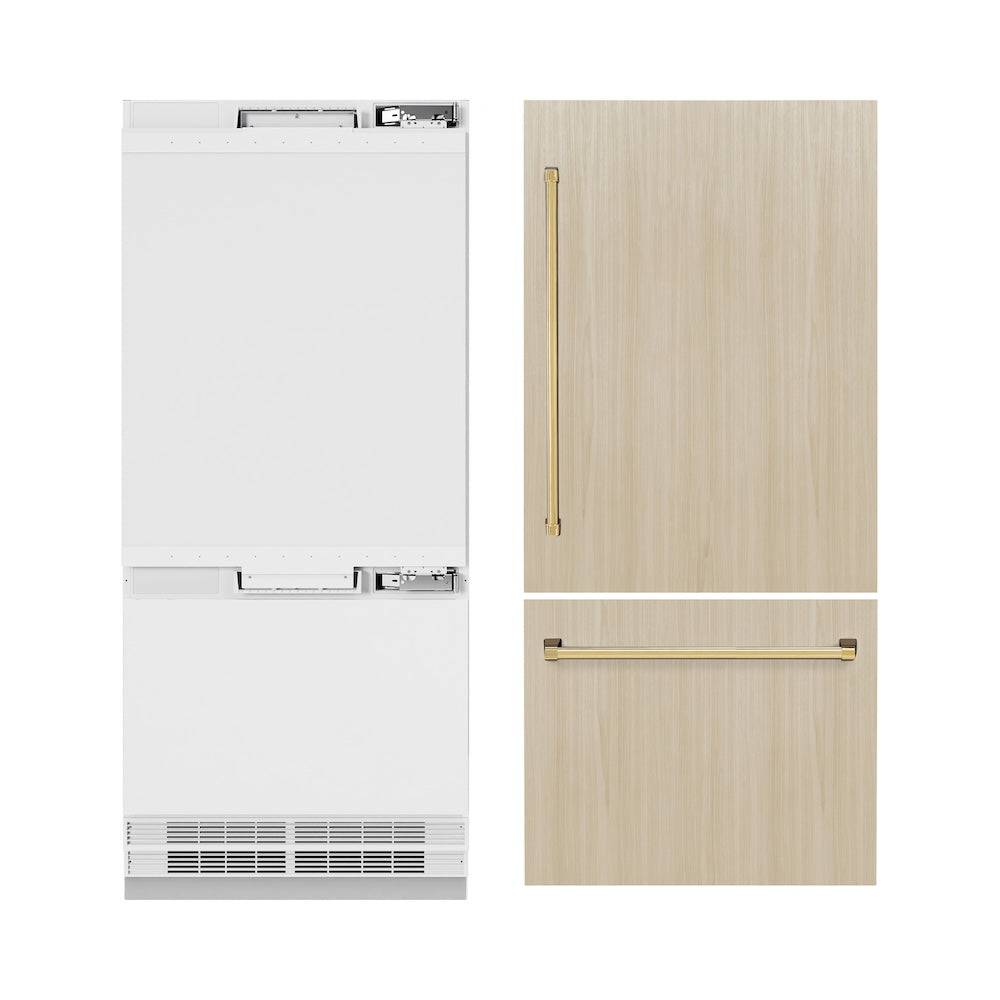 ZLINE Autograph Edition 36 in. 19.8 cu. ft. Panel Ready Built-In Bottom Freezer Refrigerator with Water Dispenser and Ice Maker with Polished Gold Accents (RBITZ-36-G) RBITZ36G