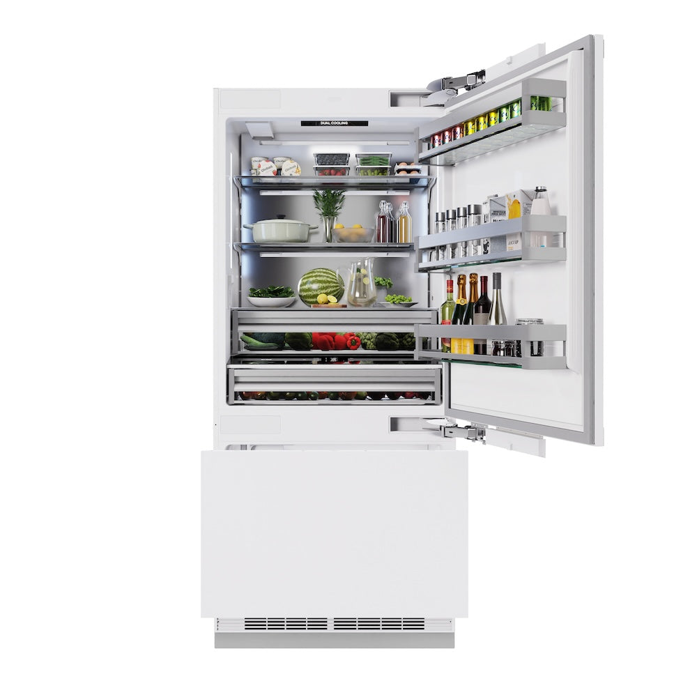 ZLINE Autograph Edition 36 in. 19.8 cu. ft. Panel Ready Built-In Bottom Freezer Refrigerator with Water Dispenser and Ice Maker with Polished Gold Accents (RBITZ-36-G) RBITZ36G