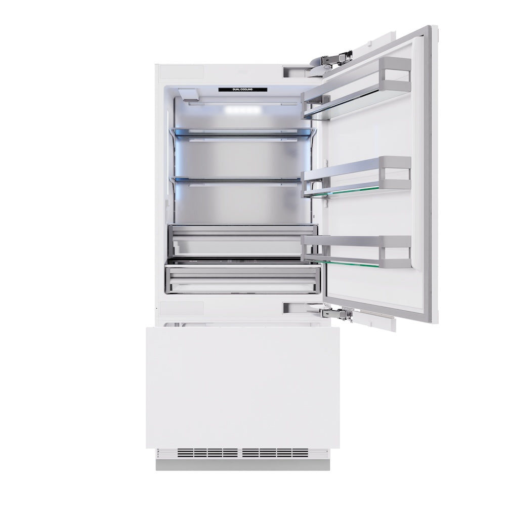 ZLINE Autograph Edition 36 in. 19.8 cu. ft. Panel Ready Built-In Bottom Freezer Refrigerator with Water Dispenser and Ice Maker with Polished Gold Accents (RBITZ-36-G) RBITZ36G