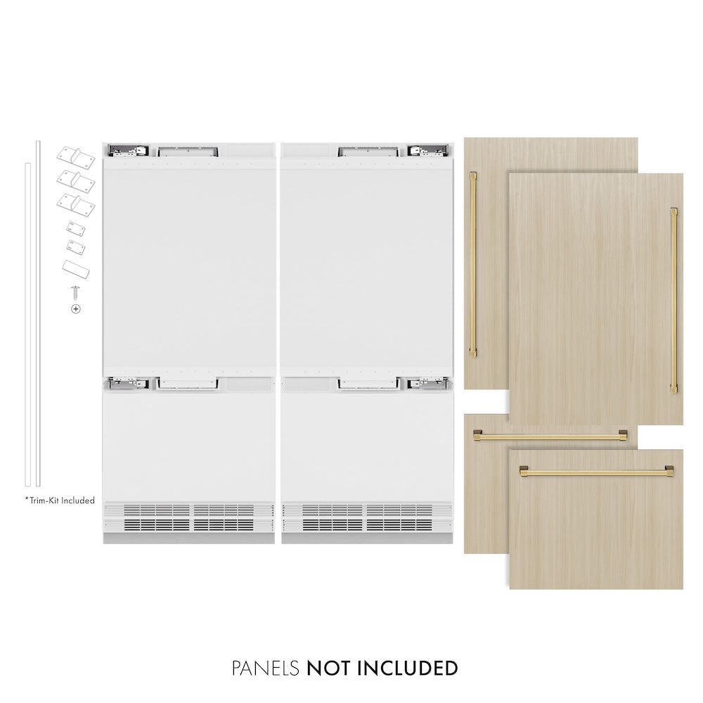 Autograph Edition 72 In. 39.6 Cu. Ft. Panel Ready French Door Built-in Bottom Freezer Refrigerator With Water Dispensers And Ice Makers And Polished Gold Accents RBITZ72G