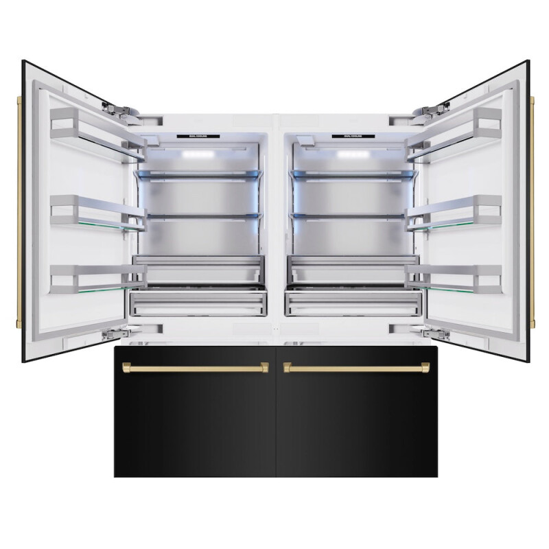 Autograph Edition 72 In. 39.6 Cu. Ft. French Door Built-in Bottom Freezer Refrigerator With Water Dispensers And Ice Makers In Black Stainless Steel And Champagne Bronze Accents RBITZBS72CB