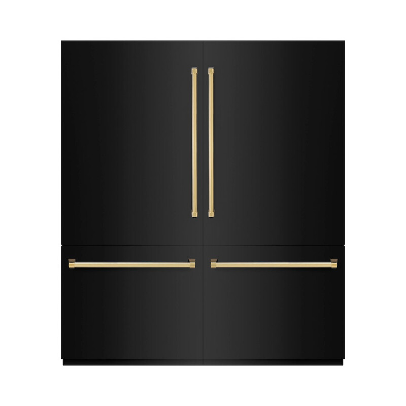 Autograph Edition 72 In. 39.6 Cu. Ft. French Door Built-in Bottom Freezer Refrigerator With Water Dispensers And Ice Makers In Black Stainless Steel And Polished Gold Accents RBITZBS72G