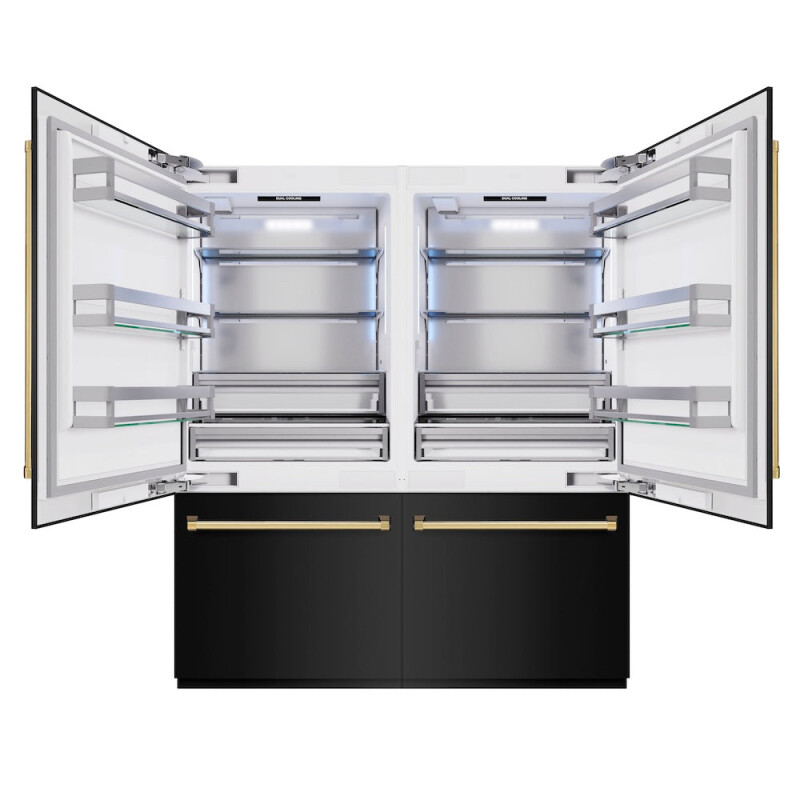 Autograph Edition 72 In. 39.6 Cu. Ft. French Door Built-in Bottom Freezer Refrigerator With Water Dispensers And Ice Makers In Black Stainless Steel And Polished Gold Accents RBITZBS72G