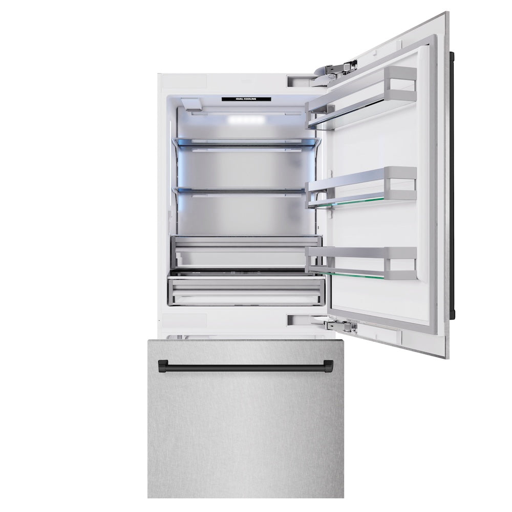 Autograph Edition 36 In. 19.8 Cu. Ft. Built-in Bottom Freezer Refrigerator With Water Dispenser And Ice Maker In Satin Stainless Steel And Matte Black Accents RBITZSN36MB