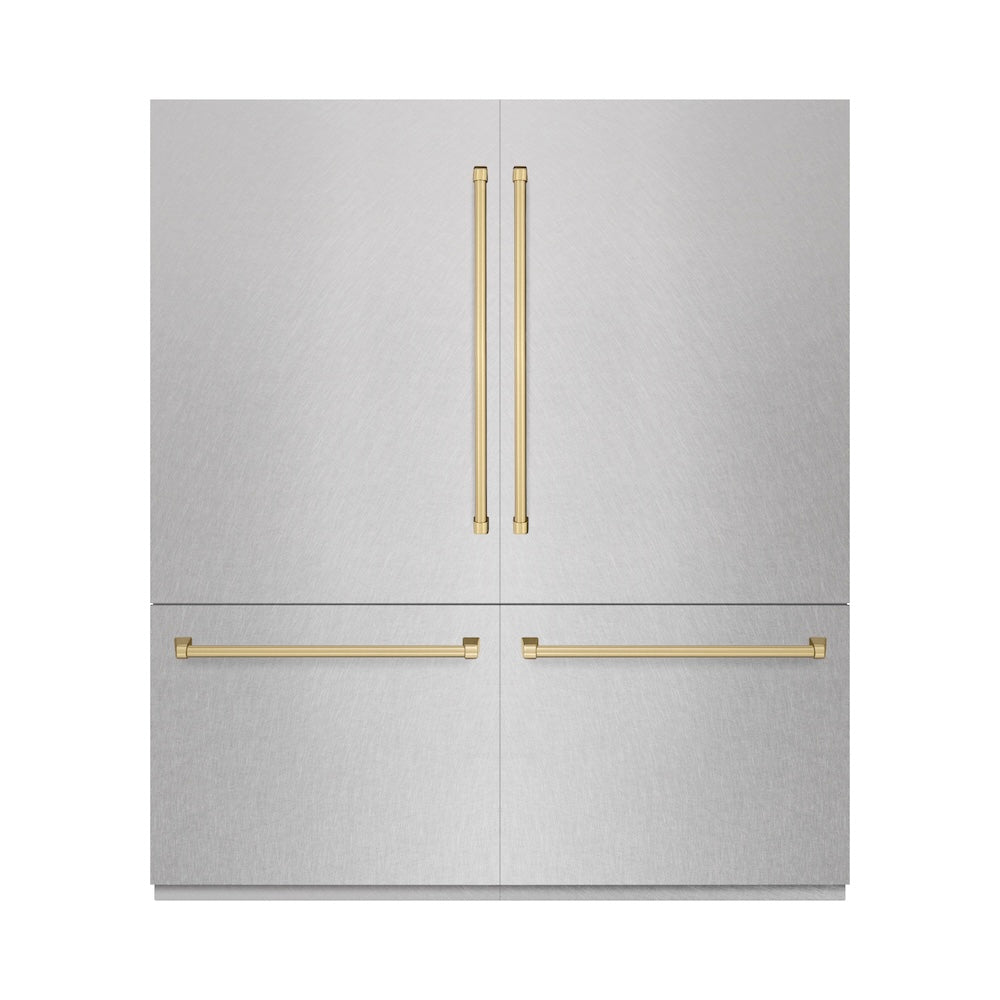 Autograph Edition 72 In. 39.6 Cu. Ft. French Door Built-in Bottom Freezer Refrigerator With Water Dispensers And Ice Makers In Satin Stainless Steel And Champagne Bronze Accents RBITZSN72CB