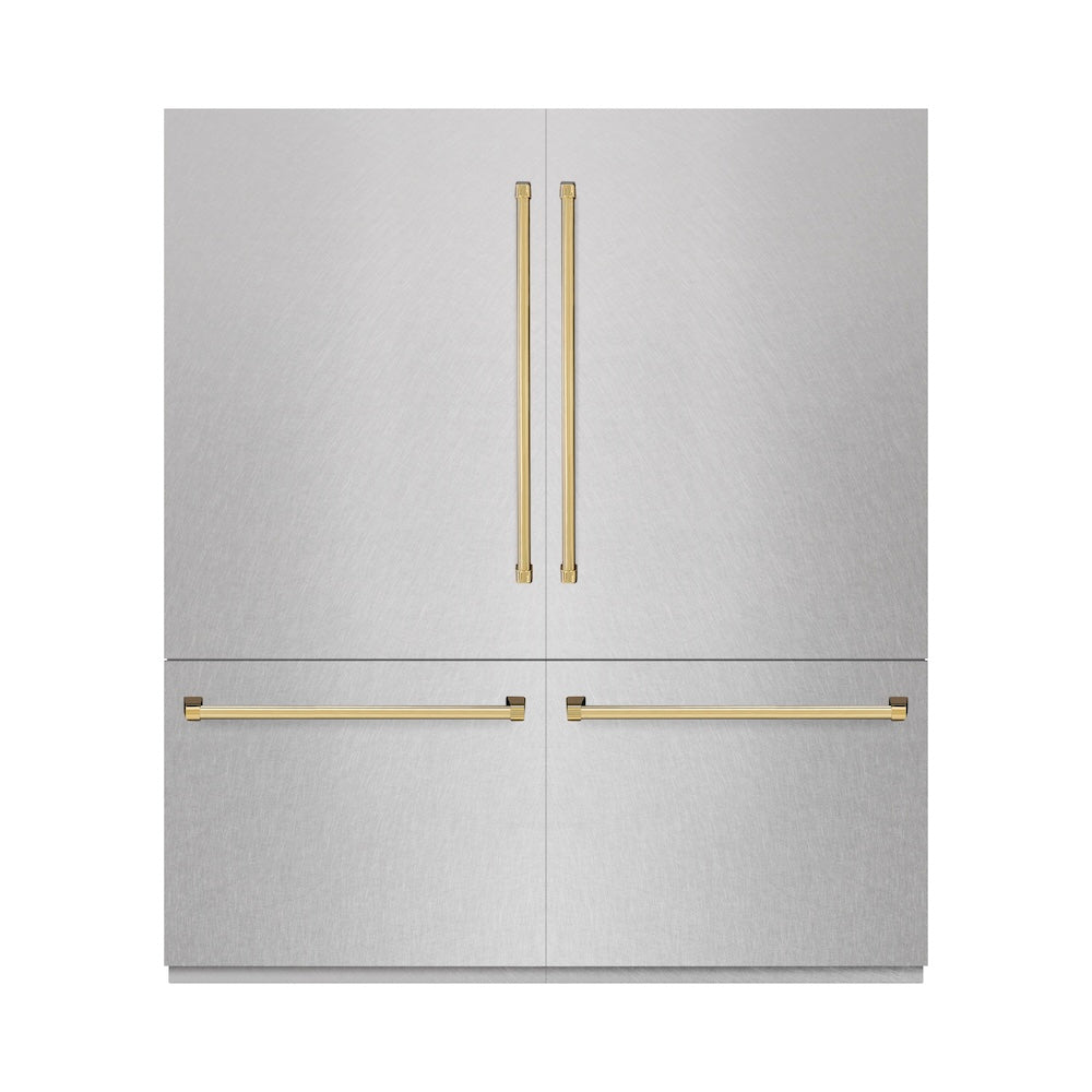 Autograph Edition 72 In. 39.6 Cu. Ft. French Door Built-in Bottom Freezer Refrigerator With Water Dispensers And Ice Makers In Satin Stainless Steel And Polished Gold Accents RBITZSN72G
