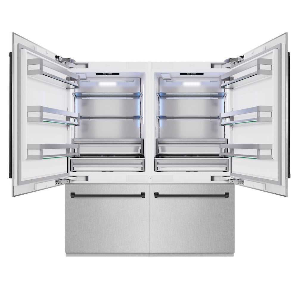 ZLINE Autograph Edition 72 in. 39.6 cu. ft. French Door Built-In Bottom Freezer Refrigerator with Water Dispensers and Ice Makers in DuraSnow® Stainless Steel and Matte Black Accents (RBITZ-S RBITZSN72MB