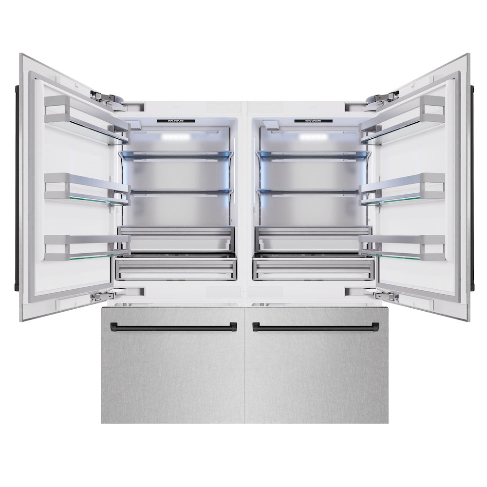 ZLINE Autograph Edition 72 in. 39.6 cu. ft. French Door Built-In Bottom Freezer Refrigerator with Water Dispensers and Ice Makers in DuraSnow® Stainless Steel and Matte Black Accents (RBITZ-S RBITZSN72MB
