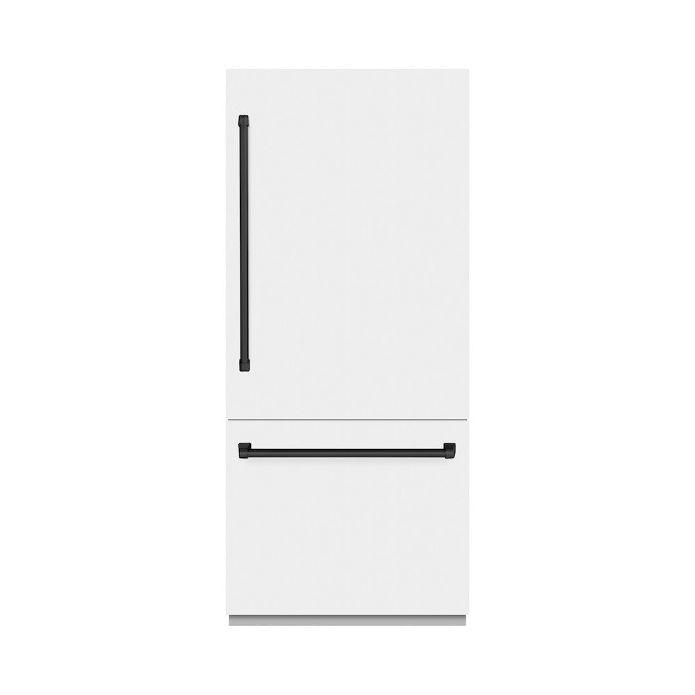 Autograph Edition 36 In. 19.8 Cu. Ft. Built-in Bottom Freezer Refrigerator With Water Dispenser And Ice Maker In White Matte And Matte Black Accents RBITZWM36MB