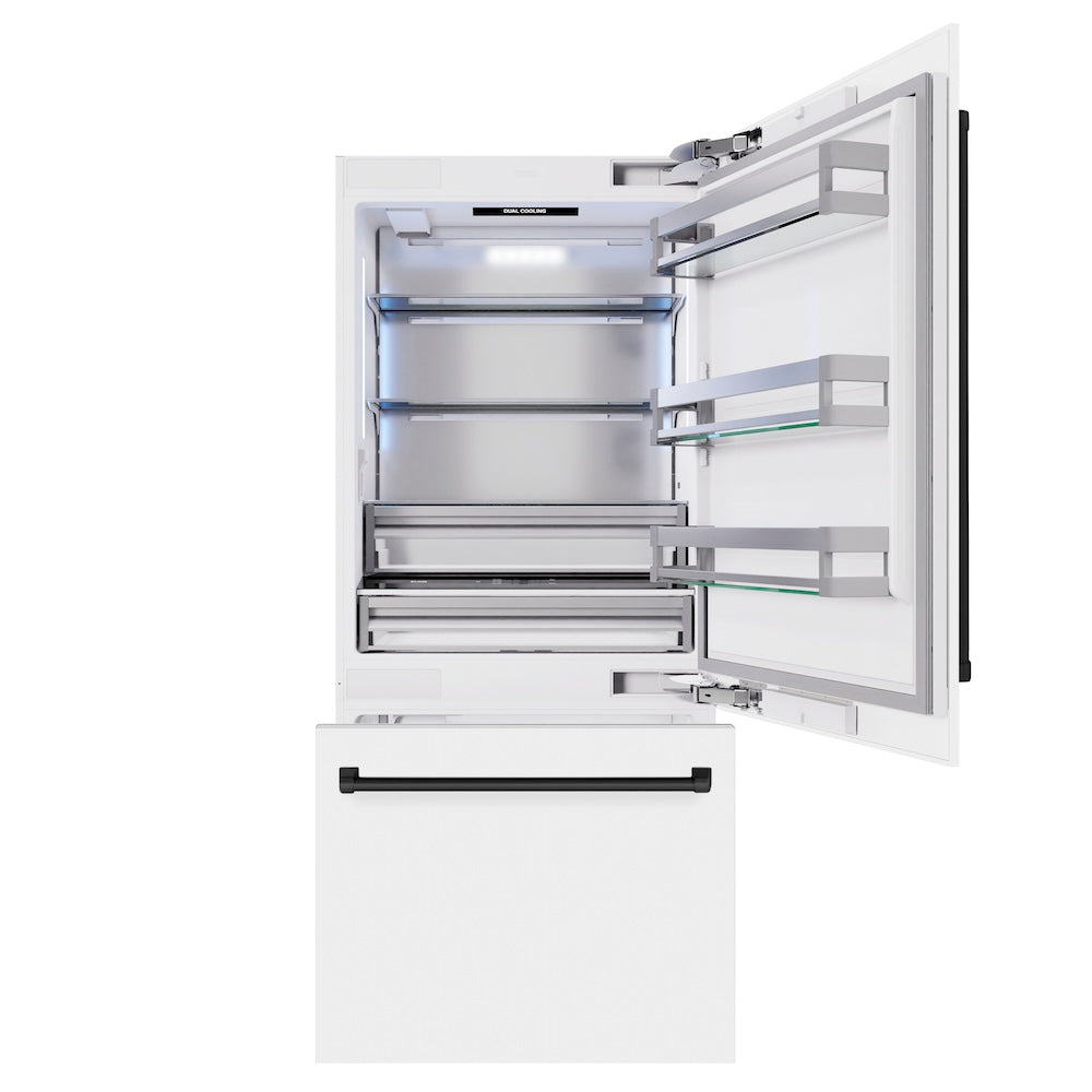 Autograph Edition 36 In. 19.8 Cu. Ft. Built-in Bottom Freezer Refrigerator With Water Dispenser And Ice Maker In White Matte And Matte Black Accents RBITZWM36MB