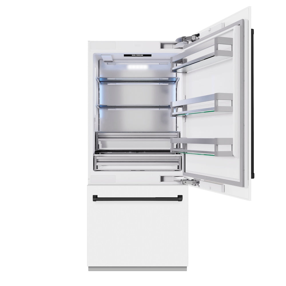 Autograph Edition 36 In. 19.8 Cu. Ft. Built-in Bottom Freezer Refrigerator With Water Dispenser And Ice Maker In White Matte And Matte Black Accents RBITZWM36MB
