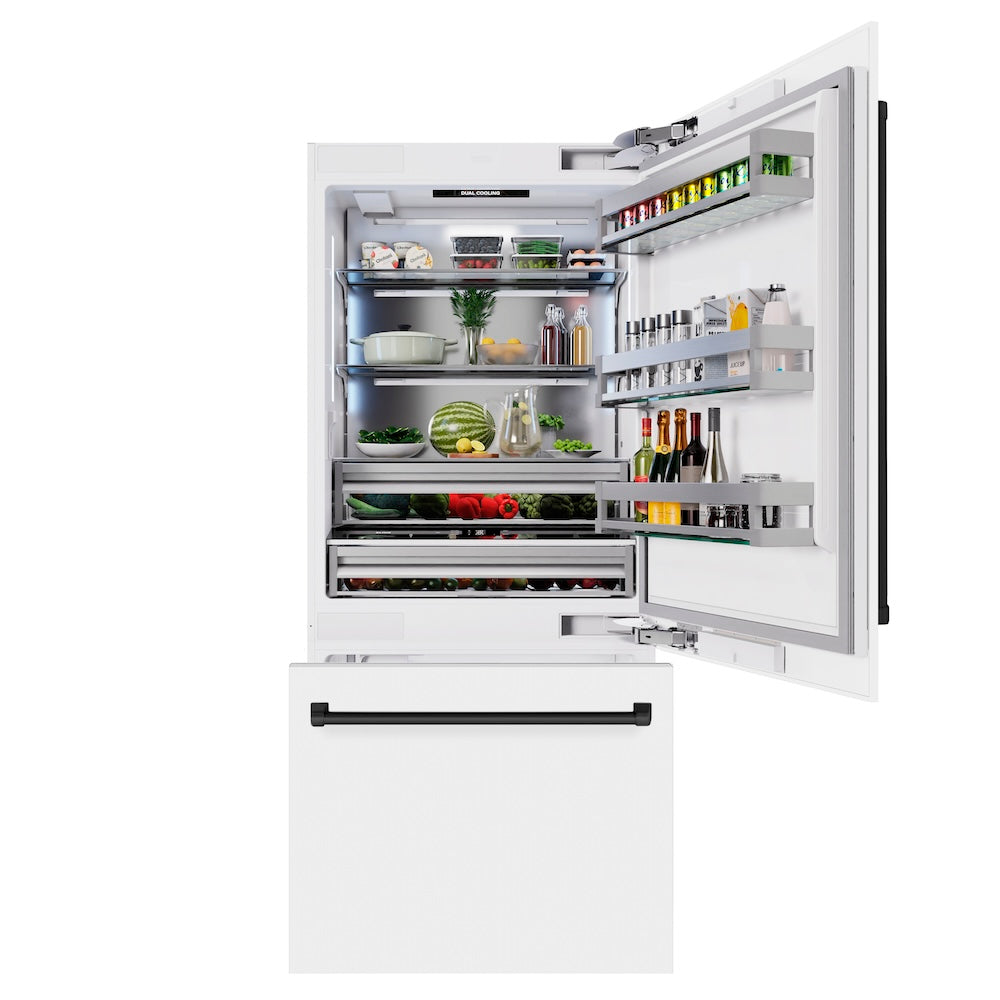 Autograph Edition 36 In. 19.8 Cu. Ft. Built-in Bottom Freezer Refrigerator With Water Dispenser And Ice Maker In White Matte And Matte Black Accents RBITZWM36MB