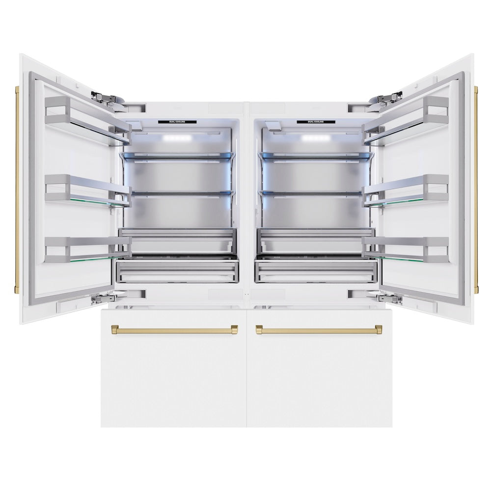 Autograph Edition 72 In. 39.6 Cu. Ft. French Door Built-in Bottom Freezer Refrigerator With Water Dispensers And Ice Makers In White Matte And Champagne Bronze Accents RBITZWM72CB
