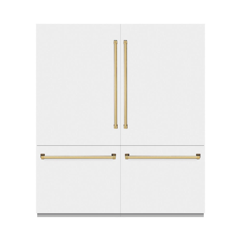 Autograph Edition 72 In. 39.6 Cu. Ft. French Door Built-in Bottom Freezer Refrigerator With Water Dispensers And Ice Makers In White Matte And Polished Gold Accents RBITZWM72G