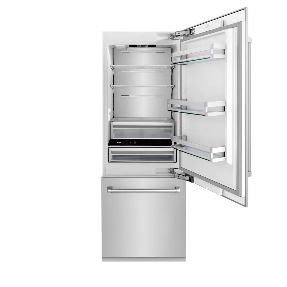 30 In. 16.1 Cu. Ft. Built-in Bottom Freezer Refrigerator With Water Dispenser And Ice Maker In Stainless Steel RBIV30430