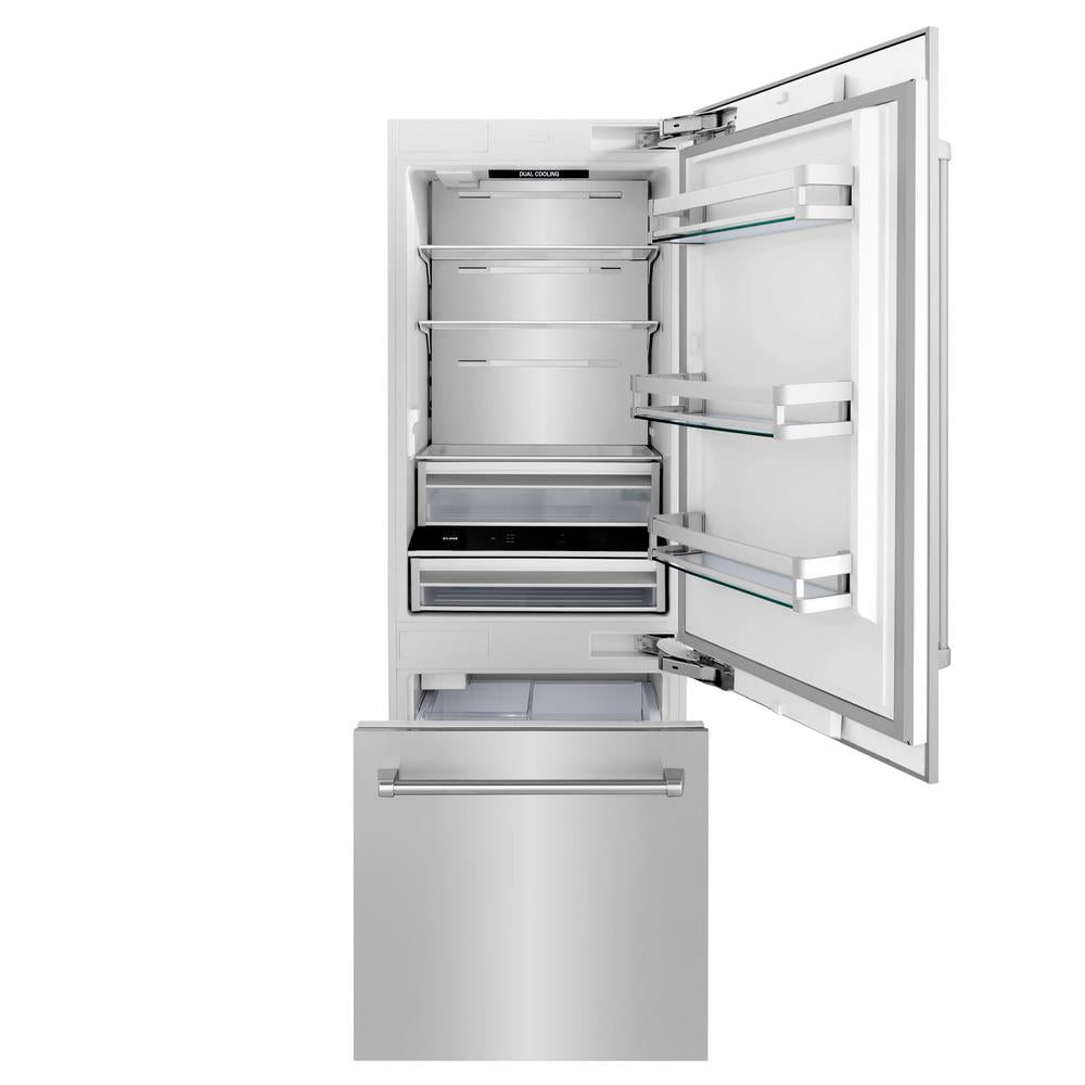 30 In. 16.1 Cu. Ft. Built-in Bottom Freezer Refrigerator With Water Dispenser And Ice Maker In Stainless Steel RBIV30430