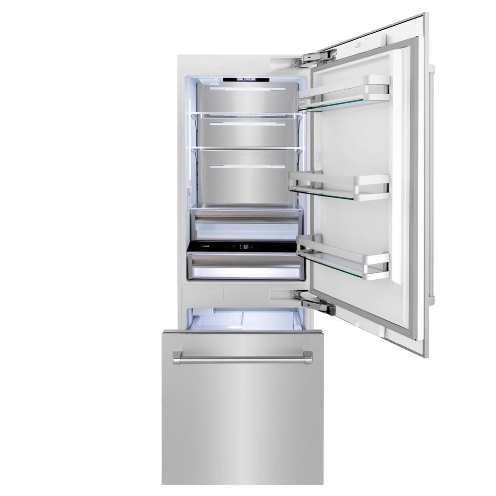 30 In. 16.1 Cu. Ft. Built-in Bottom Freezer Refrigerator With Water Dispenser And Ice Maker In Stainless Steel RBIV30430