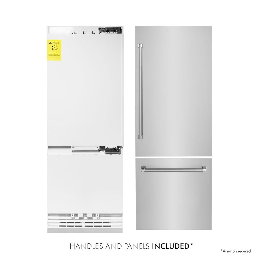 30 In. 16.1 Cu. Ft. Built-in Bottom Freezer Refrigerator With Water Dispenser And Ice Maker In Stainless Steel RBIV30430