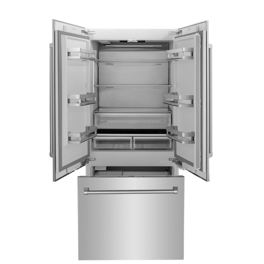 36 In. 19.6 Cu. Ft. French Door Built-in Bottom Freezer Refrigerator With Water Dispenser And Ice Maker In Stainless Steel RBIV30436
