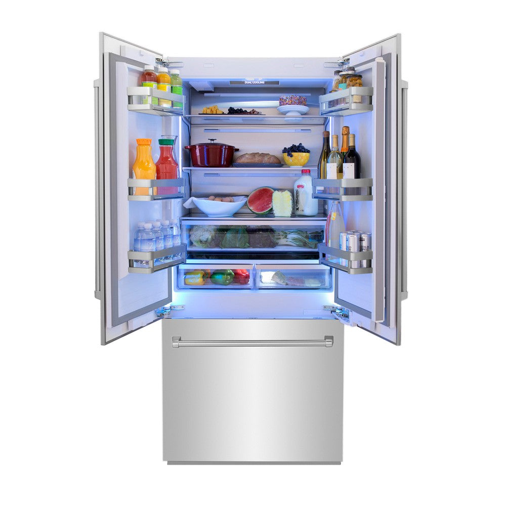 36 In. 19.6 Cu. Ft. French Door Built-in Bottom Freezer Refrigerator With Water Dispenser And Ice Maker In Stainless Steel RBIV30436