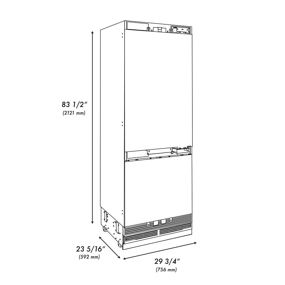 30 In. 16.1 Cu. Ft. Panel Ready Built-in Bottom Freezer Refrigerator With Water Dispenser And Ice Maker RBIV30