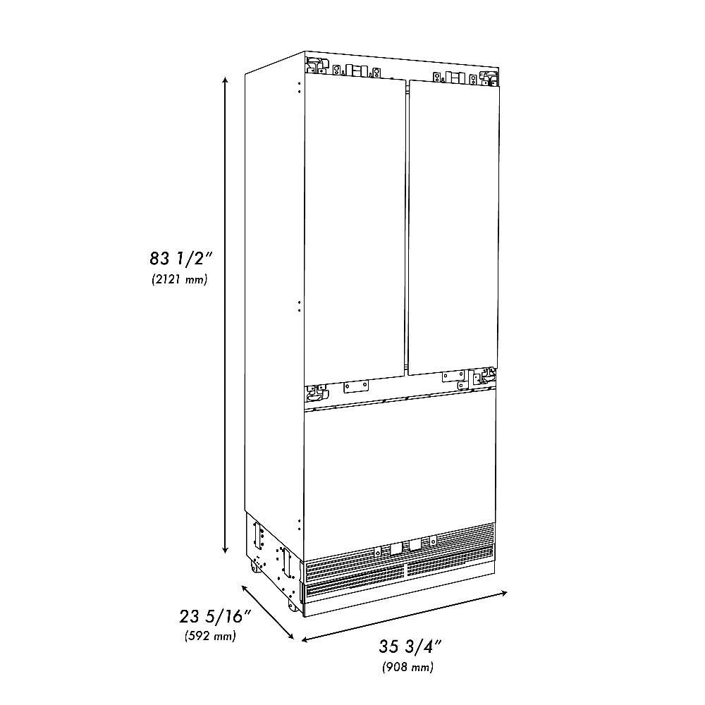 36 In. 19.6 Cu. Ft. Panel Ready French Door Built-in Bottom Freezer Refrigerator With Water Dispenser And Ice Maker RBIV36