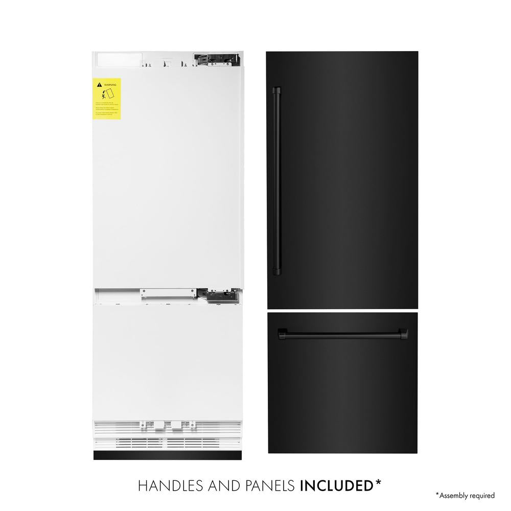 30 In. 16.1 Cu. Ft. Built-in Bottom Freezer Refrigerator With Water Dispenser And Ice Maker In Black Stainless Steel RBIVBS30