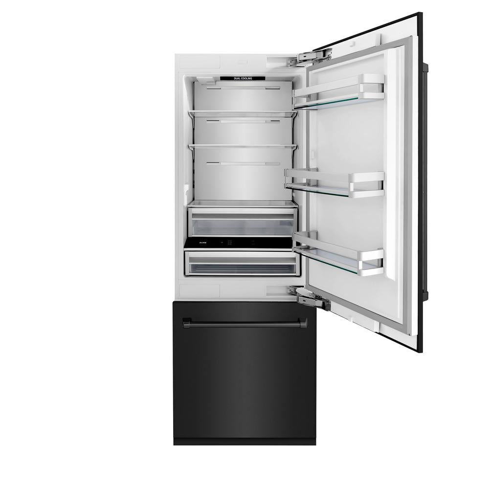 30 In. 16.1 Cu. Ft. Built-in Bottom Freezer Refrigerator With Water Dispenser And Ice Maker In Black Stainless Steel RBIVBS30