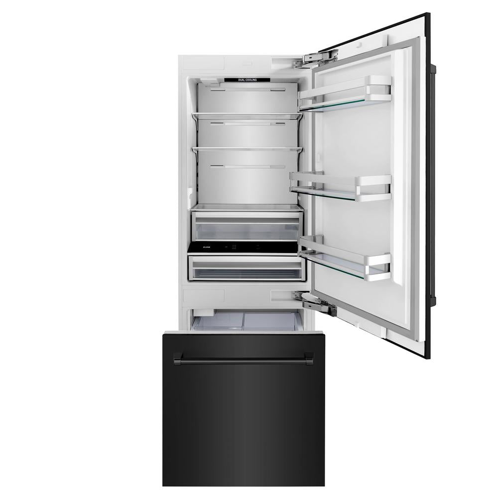 30 In. 16.1 Cu. Ft. Built-in Bottom Freezer Refrigerator With Water Dispenser And Ice Maker In Black Stainless Steel RBIVBS30