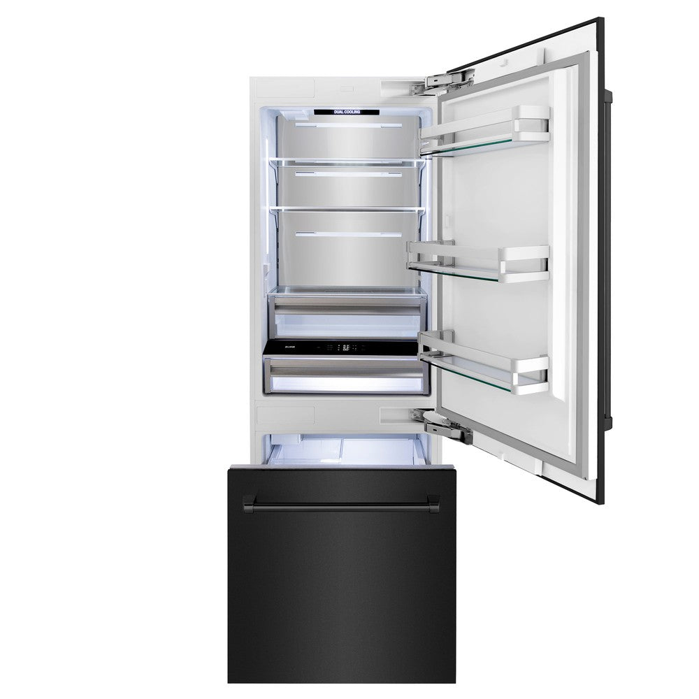 30 In. 16.1 Cu. Ft. Built-in Bottom Freezer Refrigerator With Water Dispenser And Ice Maker In Black Stainless Steel RBIVBS30