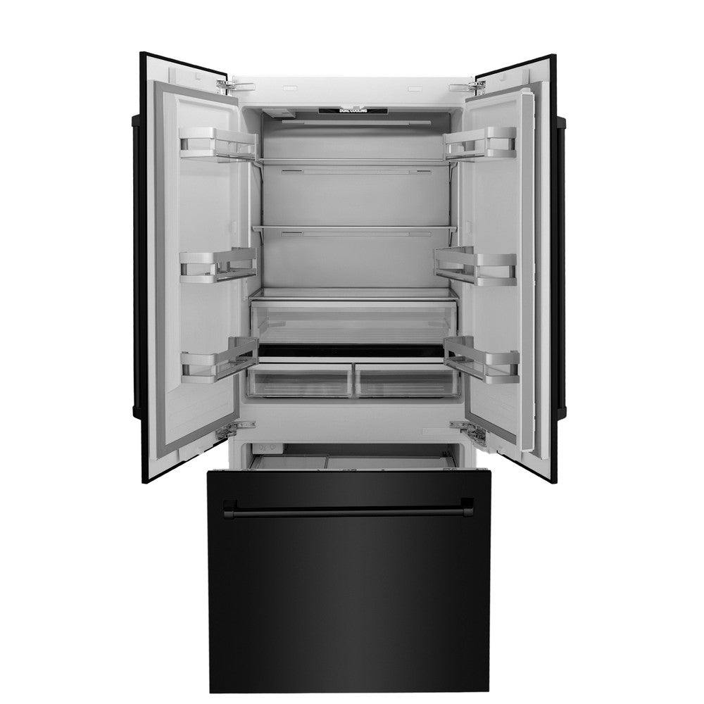 36"19.6 cu. ft. Built-In 3-Door French Door Freezer Refrigerator with Internal Water and Ice Dispenser in Black Stainless Steel view 4