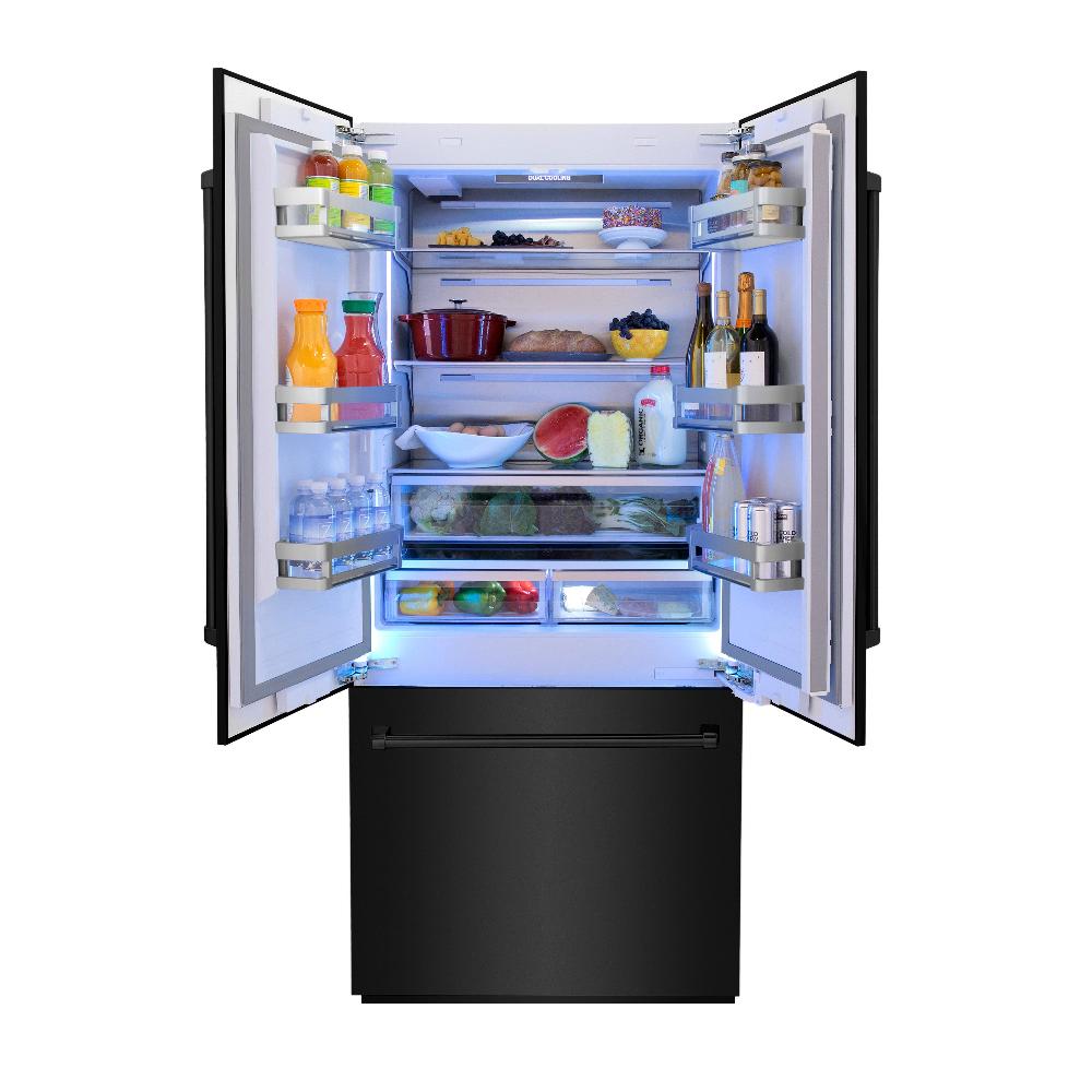 36"19.6 cu. ft. Built-In 3-Door French Door Freezer Refrigerator with Internal Water and Ice Dispenser in Black Stainless Steel view 5