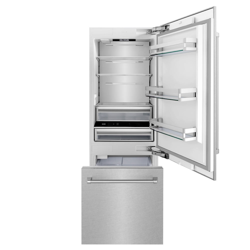 30 In. 16.1 Cu. Ft. Built-in Bottom Freezer Refrigerator With Water Dispenser And Ice Maker In Satin Stainless Steel RBIVSN30
