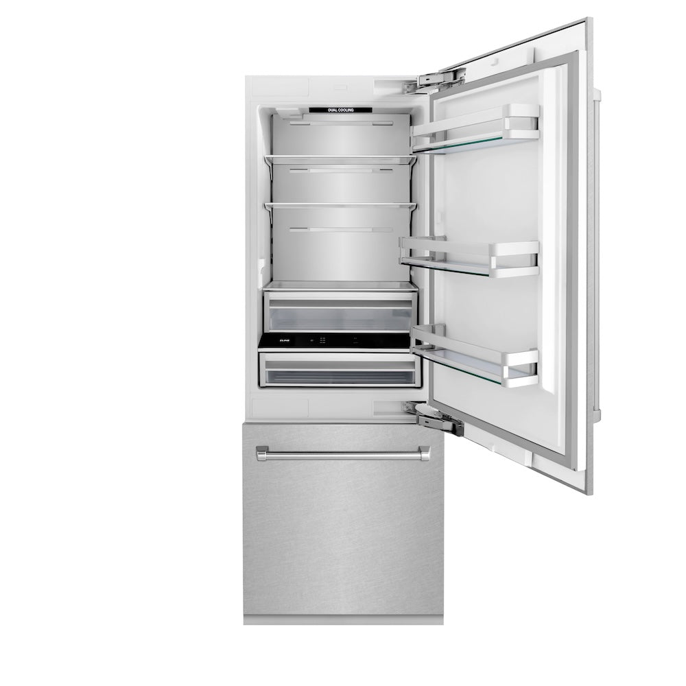 30 In. 16.1 Cu. Ft. Built-in Bottom Freezer Refrigerator With Water Dispenser And Ice Maker In Satin Stainless Steel RBIVSN30