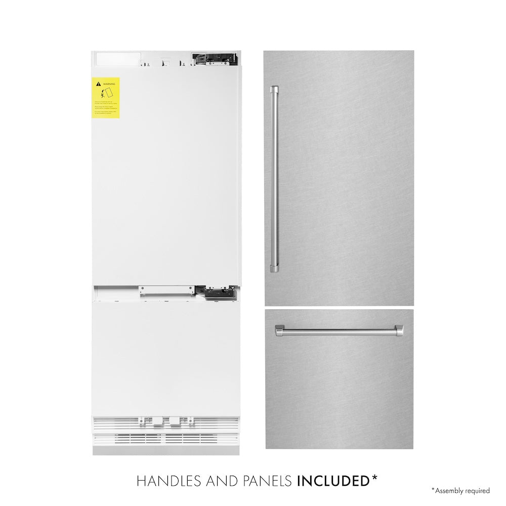 30 In. 16.1 Cu. Ft. Built-in Bottom Freezer Refrigerator With Water Dispenser And Ice Maker In Satin Stainless Steel RBIVSN30
