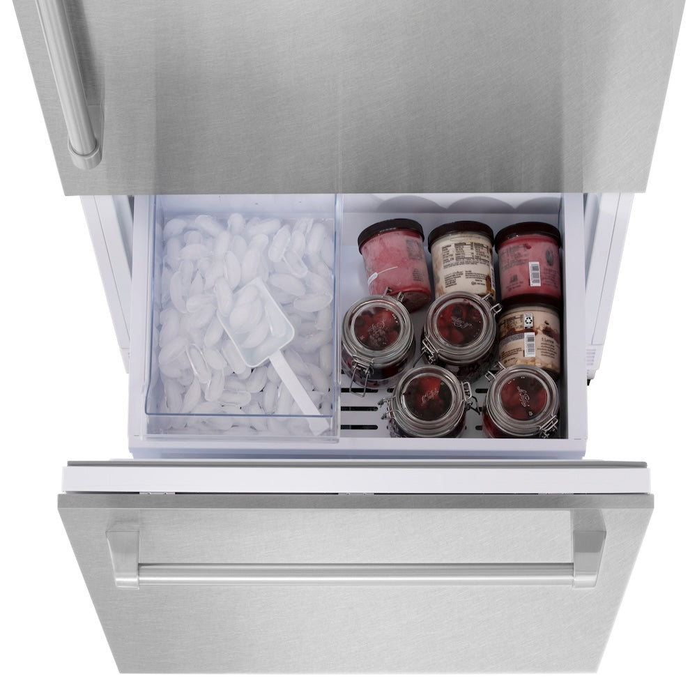 30 In. 16.1 Cu. Ft. Built-in Bottom Freezer Refrigerator With Water Dispenser And Ice Maker In Satin Stainless Steel RBIVSN30