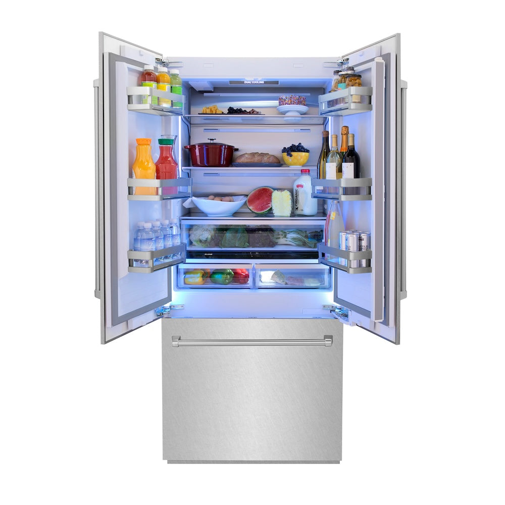 36 In. 19.6 Cu. Ft. French Door Built-in Bottom Freezer Refrigerator With Water Dispenser And Ice Maker In Satin Stainless Steel RBIVSN36