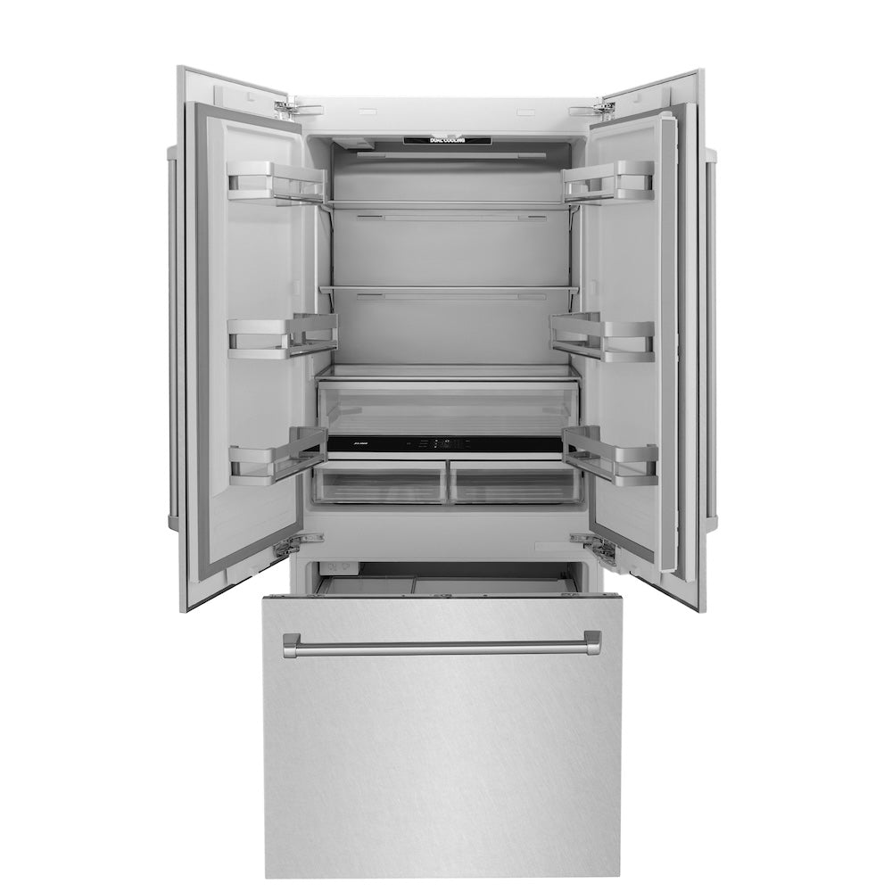 36 In. 19.6 Cu. Ft. French Door Built-in Bottom Freezer Refrigerator With Water Dispenser And Ice Maker In Satin Stainless Steel RBIVSN36