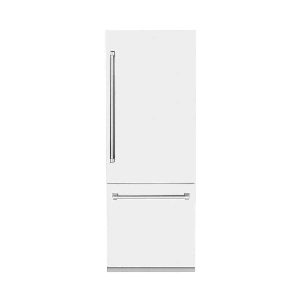 30 In. 16.1 Cu. Ft. Built-in Bottom Freezer Refrigerator With Water Dispenser And Ice Maker In White Matte RBIVWM30