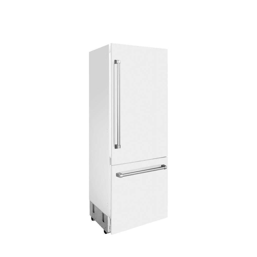 30 In. 16.1 Cu. Ft. Built-in Bottom Freezer Refrigerator With Water Dispenser And Ice Maker In White Matte RBIVWM30
